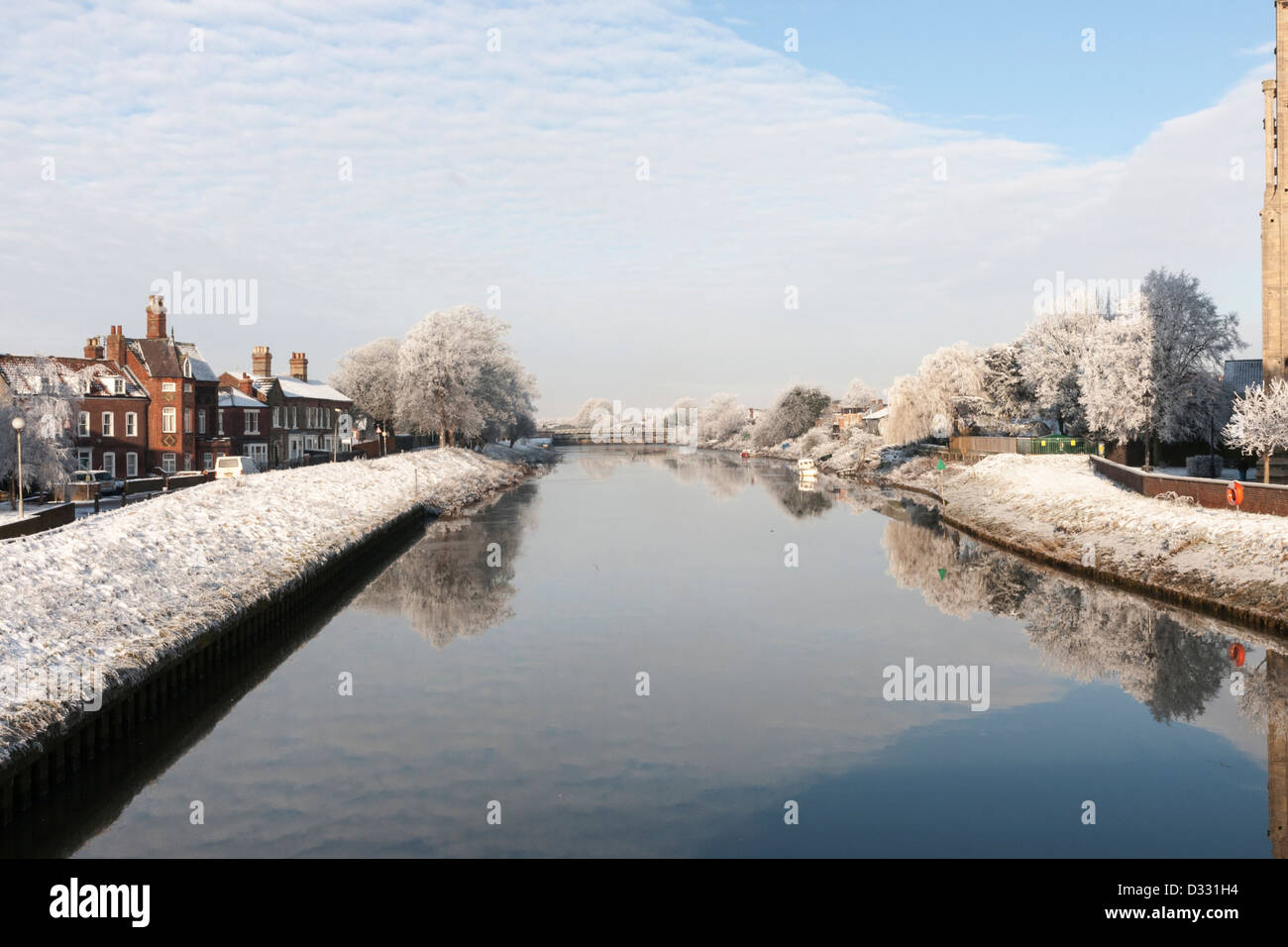 View of the Witham river in Boston, Lincolnshire. Winter scenery in landscape mode. Stock Photo