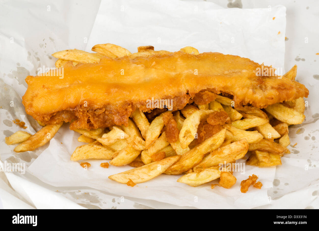 Take-away fish and chips Stock Photo