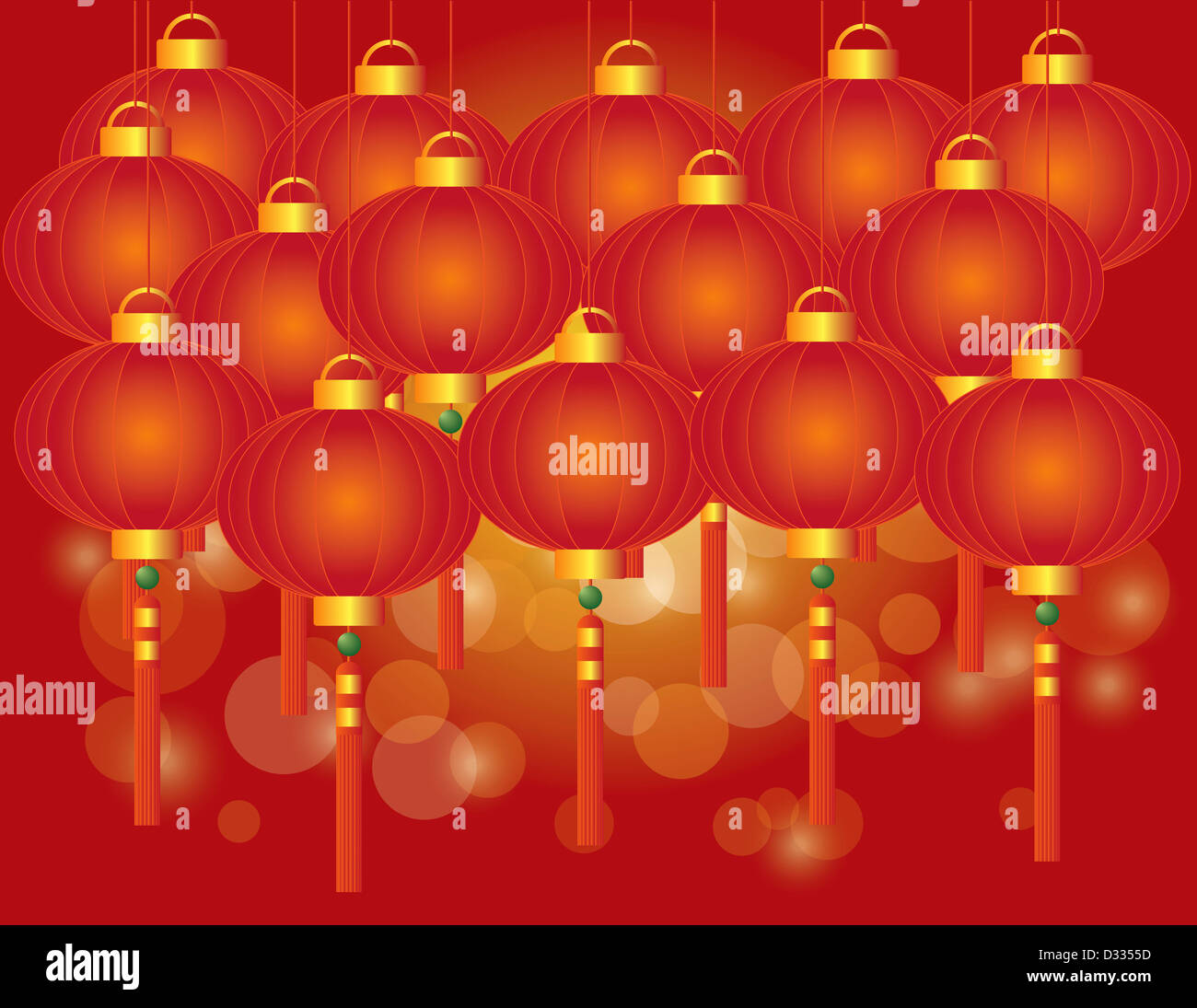 Happy Chinese Lunar New Year Red Lanterns on Red Bokeh Background ...