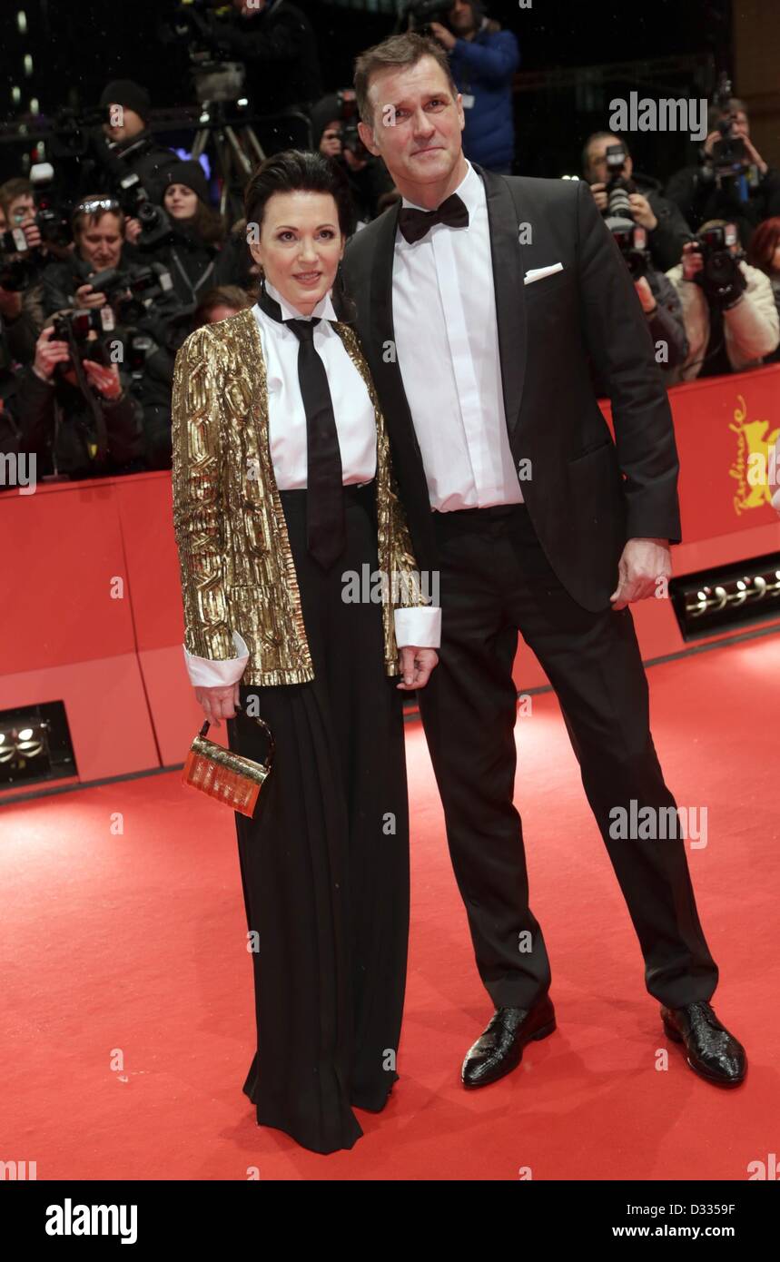 German actress Iris Berben and partner Heiko Kiesow arrive for the premiere of the movie 'The Grandmaster' ('Yi dai zong shi') during the 63rd annual Berlin International Film Festival, in Berlin, Germany, 07 February 2013. The movie has been selected as the opening film for the Berlinale and is running in the offical section out of competition. Photo: Joerg Carstensen dpa Stock Photo