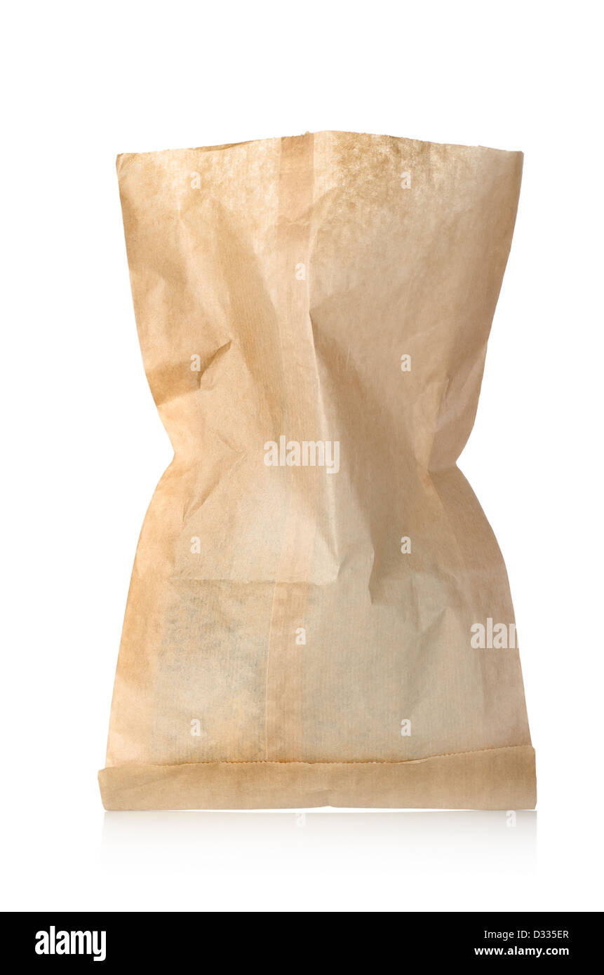 Empty paper bag isolated on white background Stock Photo