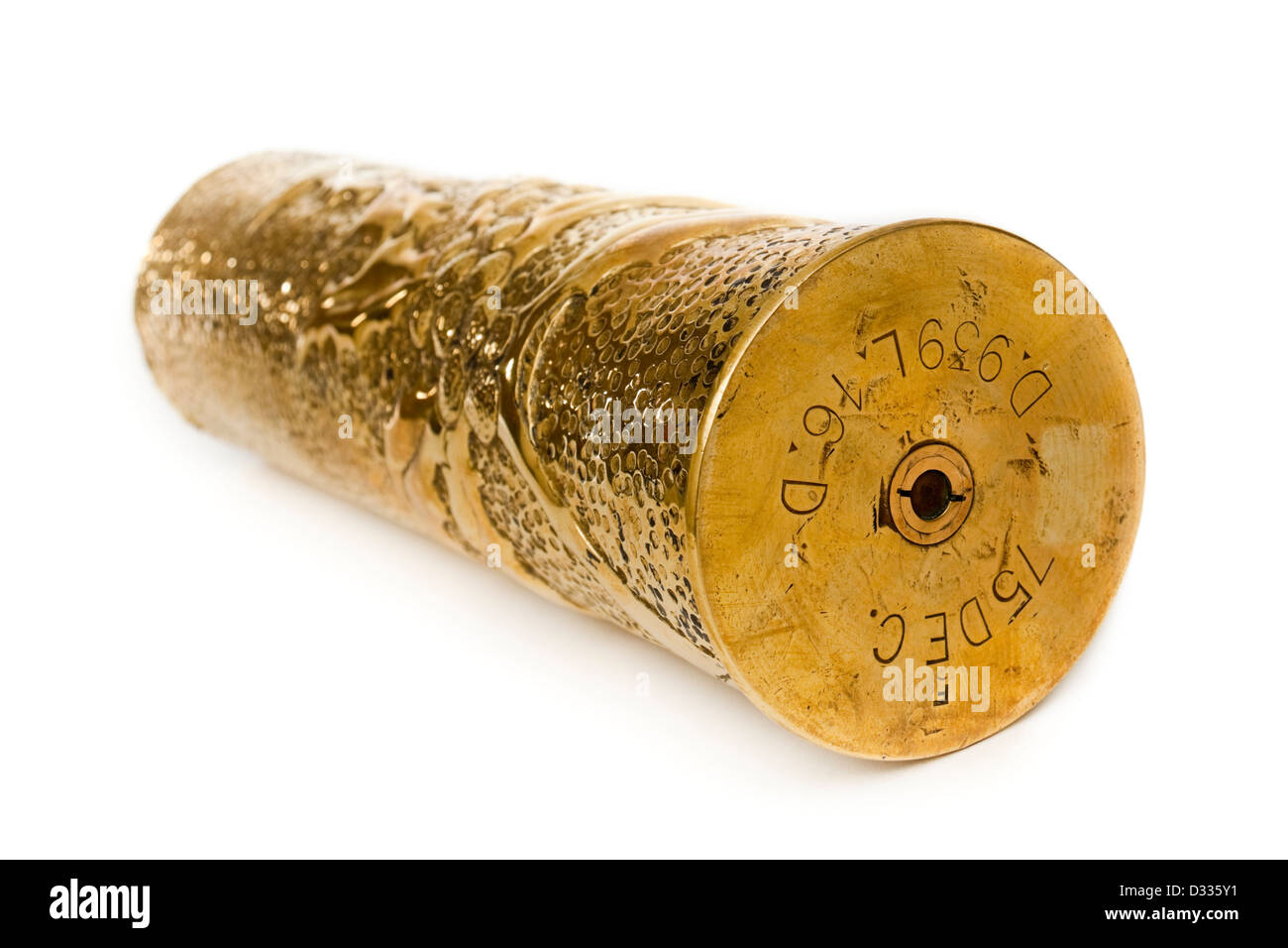 Antique (1916) French 75mm deeply hand embossed brass gun shell case, an  excellent example of WW1 trench art Stock Photo - Alamy