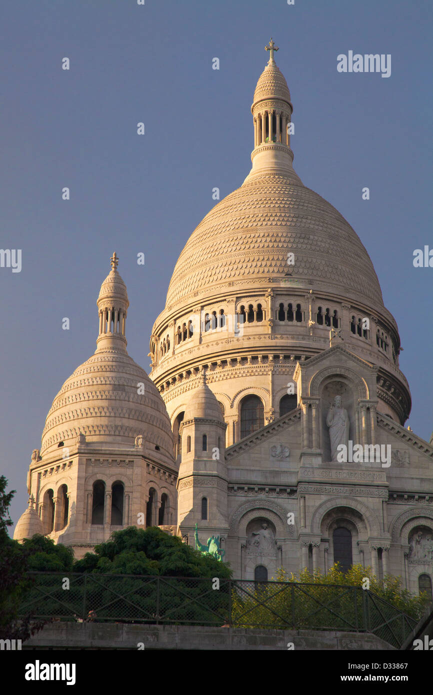 Sacre Coeur Basilica in Montmartre; The Basilica of the Sacred Heart of Paris;  Basilique du Sacré-Coeur de Montmartre Stock Photo