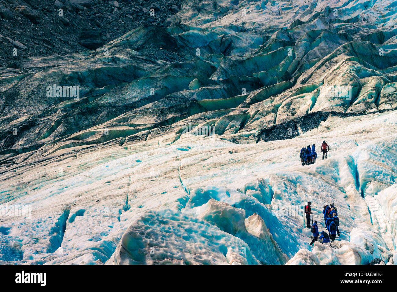 Amazing blue glacier landscape at Franz Josef Glacier, South Island, New Zealand. Stock Photo