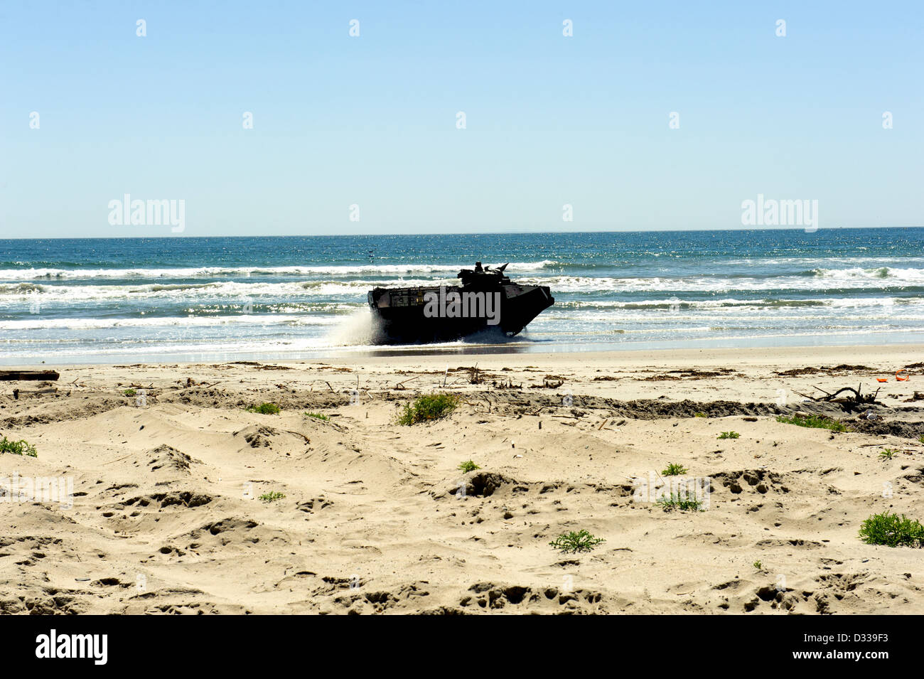 U.S. Marine Corp Amphibious Assault Vehicle AAV on a training beach Stock Photo