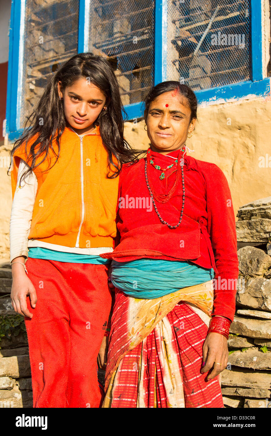 A Nepalese mother and child in traditional clothing in the Himalayan