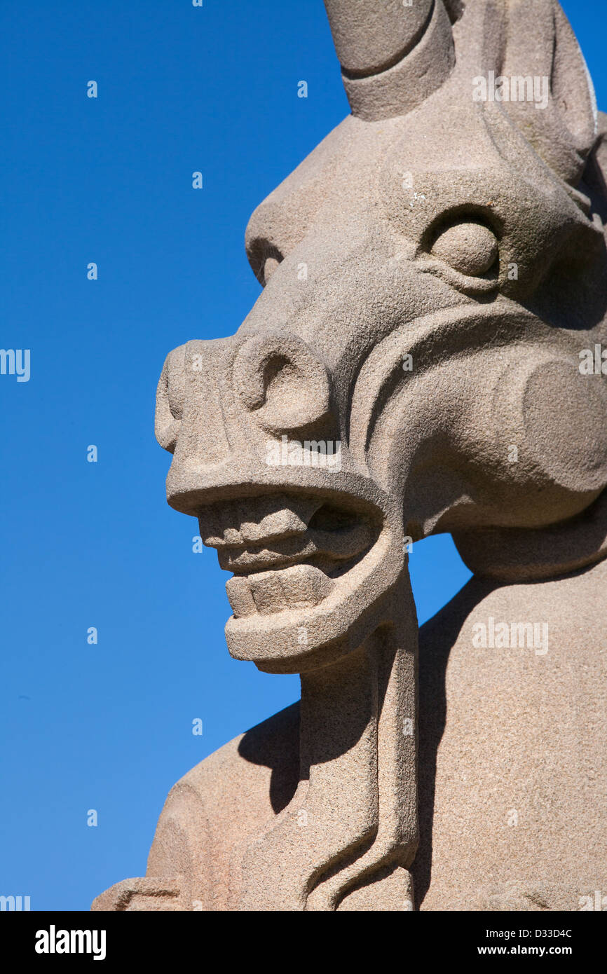 horse face sand stone carving of giant chess piece sculpture Melbourne Victoria Australia au Stock Photo