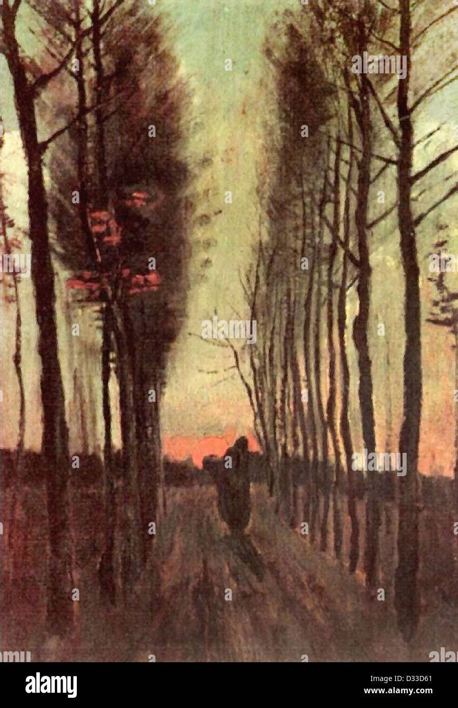Vincent van Gogh: Avenue of Poplars at Sunset. 1884. Oil on canvas. Rijksmuseum Kröller-Müller, Otterlo, Netherlands. Realism. Stock Photo