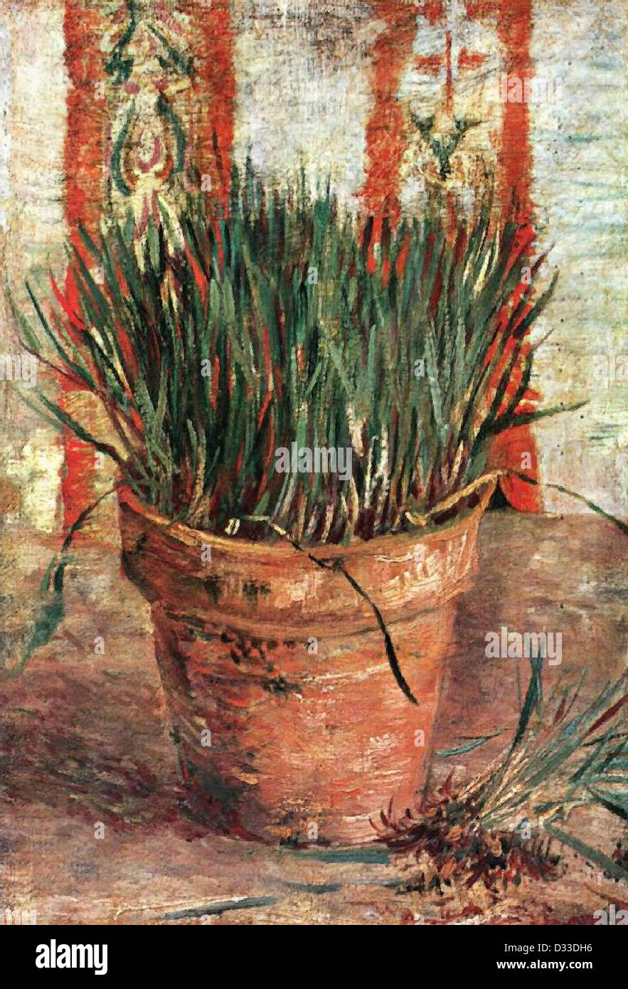 Vincent van Gogh: Flowerpot with Chives. 1887. Oil on canvas. Van Gogh Museum, Amsterdam, Netherlands. Place of Creation: Paris, Stock Photo