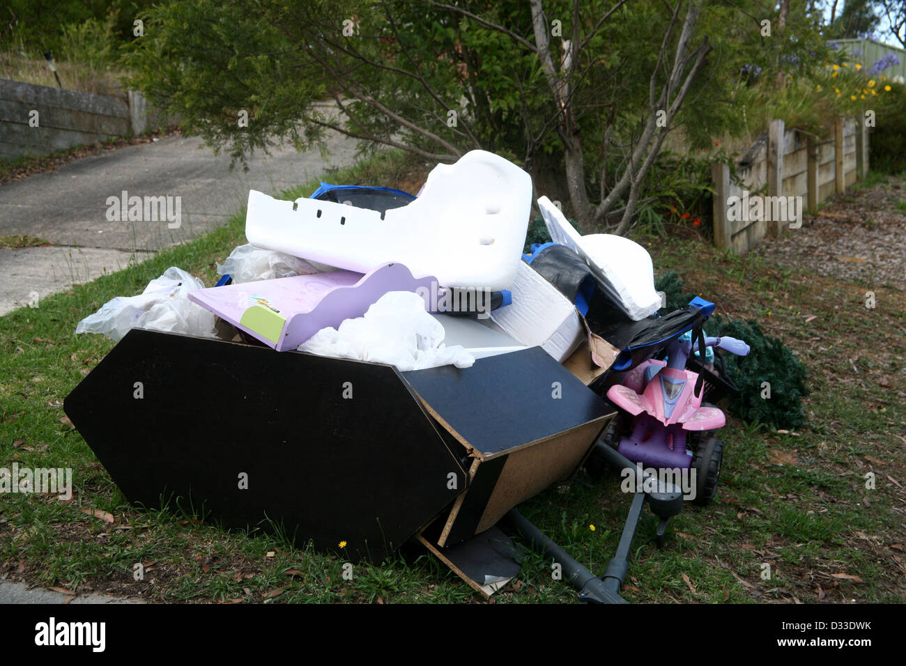 Household rubbish thrown out for council recycling, Australia Stock Photo