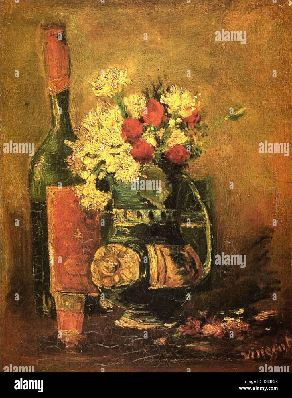 Vincent van Gogh: Vase with Carnations and Bottle. 1886. Oil on canvas. Rijksmuseum Kröller-Müller, Otterlo, Netherlands. Stock Photo