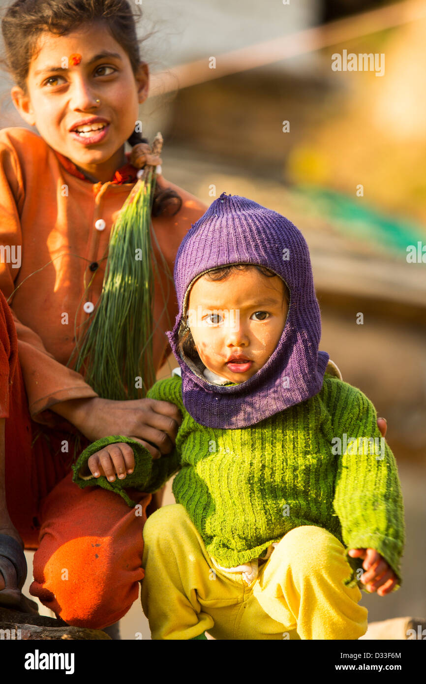 Nepalese children in traditional clothing in the Himalayan foothills