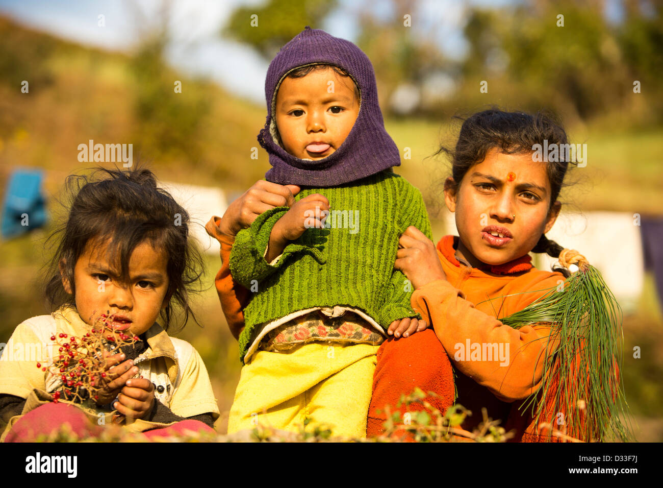 Nepalese children in traditional clothing in the Himalayan foothills