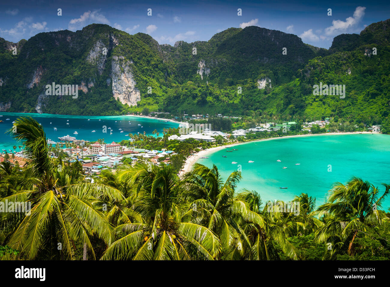 Phi Phi Don island from a viewpoint. Krabi province, Andaman Sea, Thailand. Stock Photo