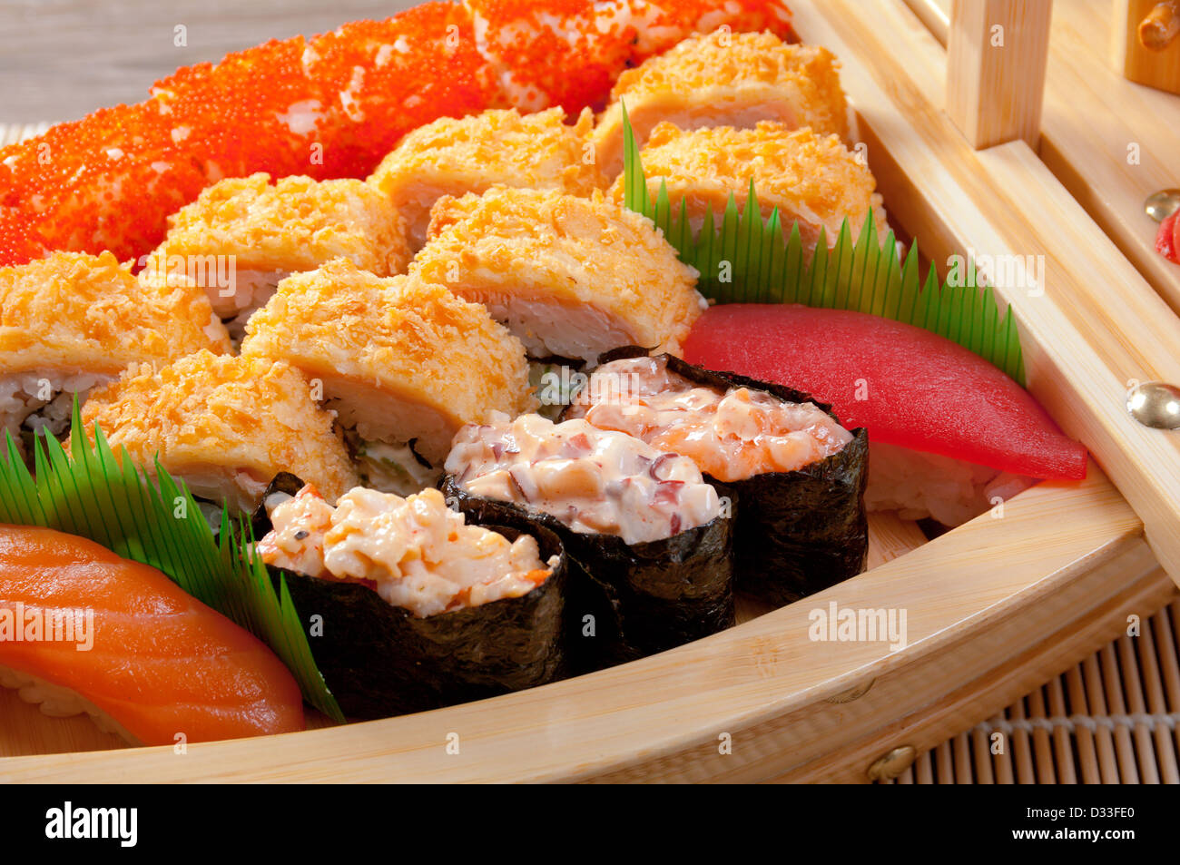 Japanese sushi traditional japanese food.Roll made of Smoked fish Stock Photo