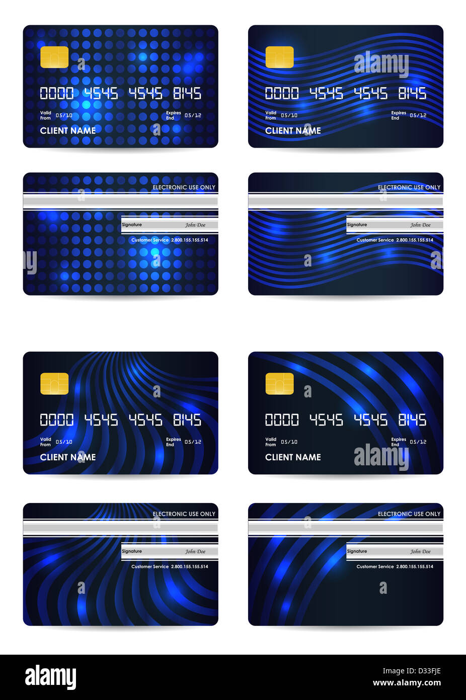 special blue vector credit card set, front and back view Stock Photo