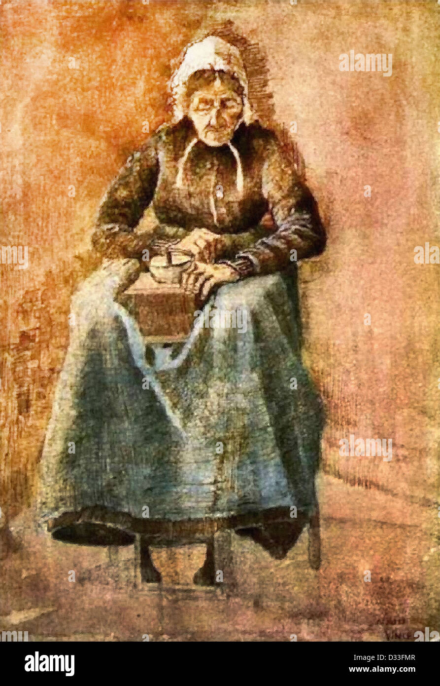 Vincent van Gogh: Woman Grinding Coffee. 1881. Rijksmuseum Kröller-Müller, Otterlo, Netherlands. Realism. Stock Photo