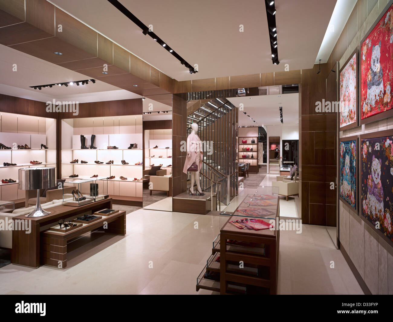 Salvatore Ferragamo Bond Street, London, United Kingdom. Architect: MPA Architects, 2012. Overall interior view on ground floor. Stock Photo