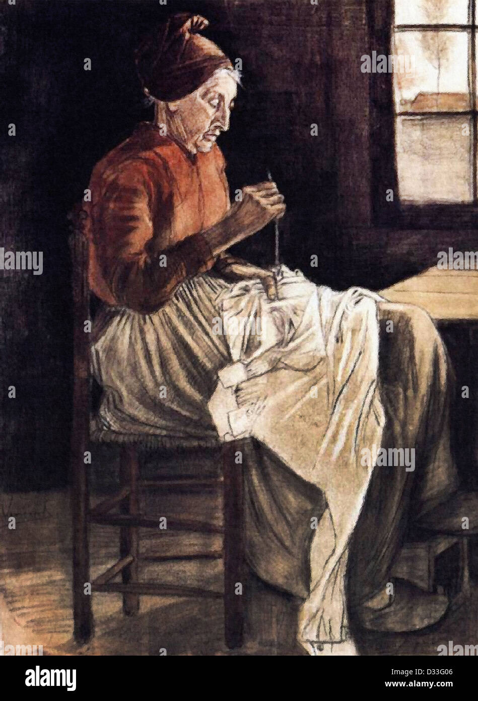 Vincent van Gogh: Woman Sewing. 1881. Rijksmuseum Kröller-Müller, Otterlo, Netherlands. Realism. Place of Creation: Netherlands. Stock Photo