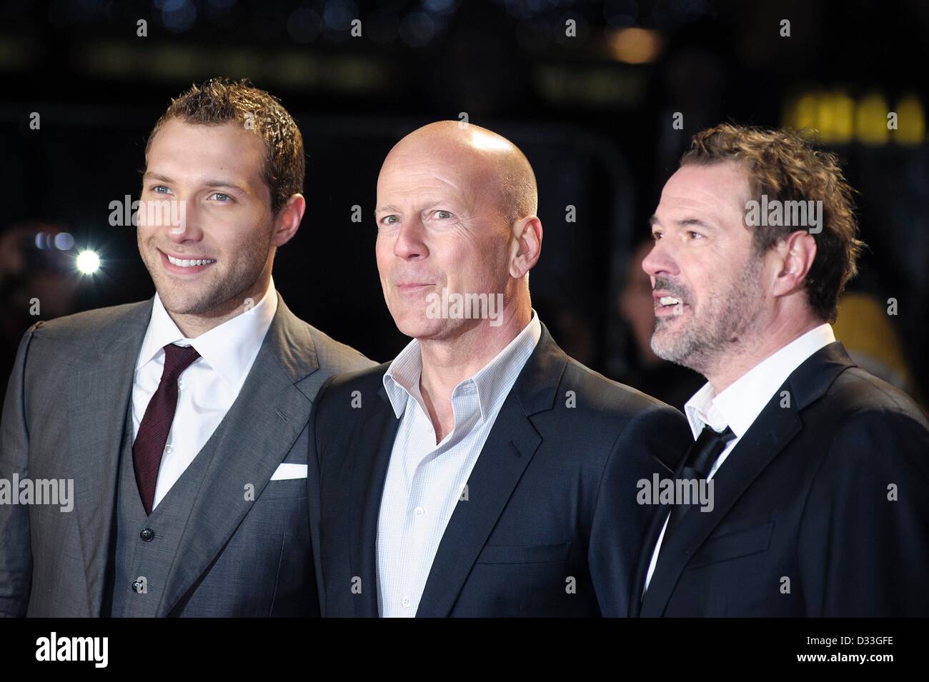 Cast attends the UK Premiere of A Good Day To Die Hard on 07/02/2013 at The Empire Leicester Square, London. Persons pictured: Jai Courtney, Bruce Willis, Sebastian Koch. Picture by Julie Edwards Stock Photo