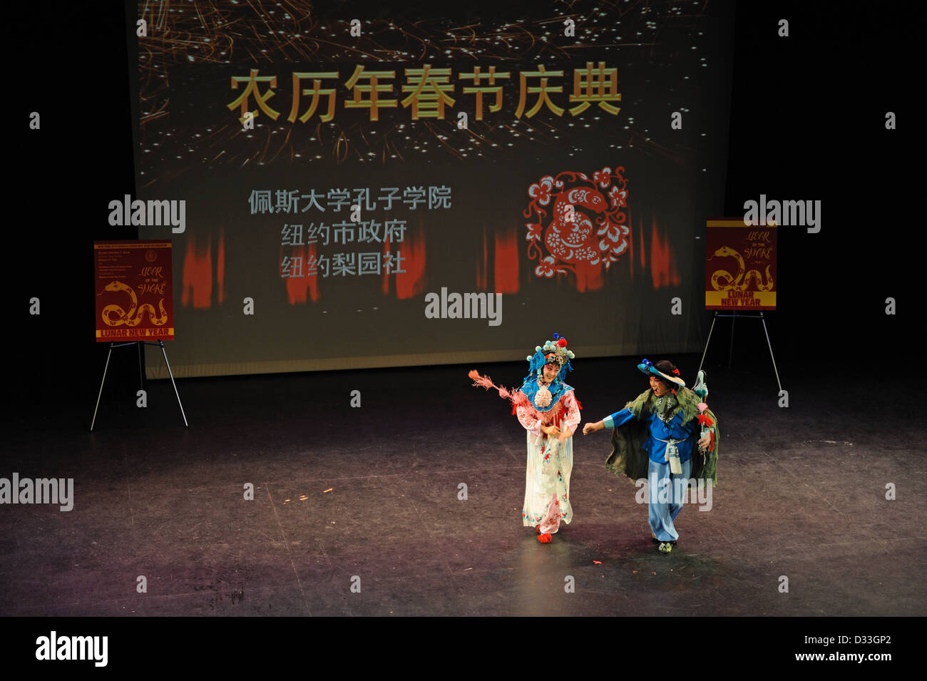New York Chinese Opera Society performers welcomed 2013, the Year of the Snake, at Pace University in Manhattan. Stock Photo