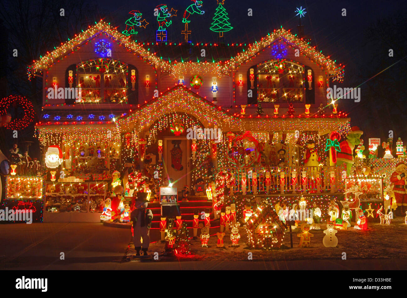 House in Bayside, Queens, New York with very elaborate Christmas Stock