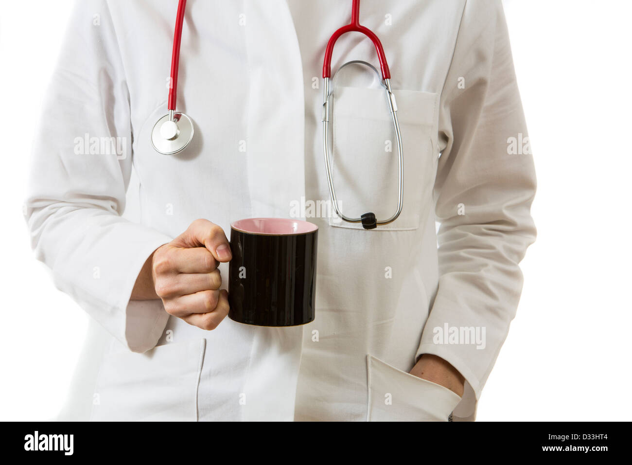 Symbolic image medicine. Doctor, nurse takes a coffee, tea break Stock