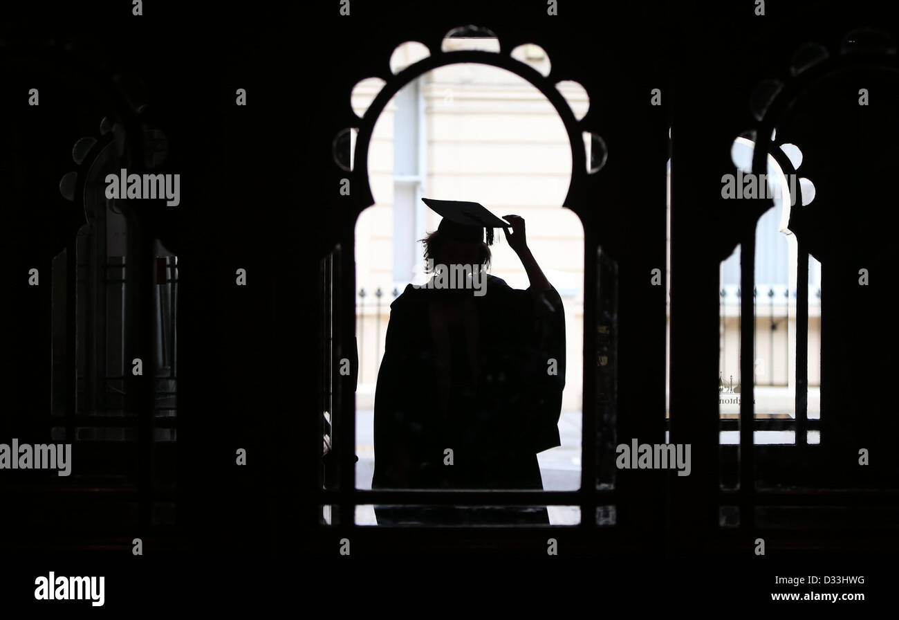 A Brighton university students arrives for her graduation ceremony at the Dome in Brighton. Picture by James Boardman. Stock Photo
