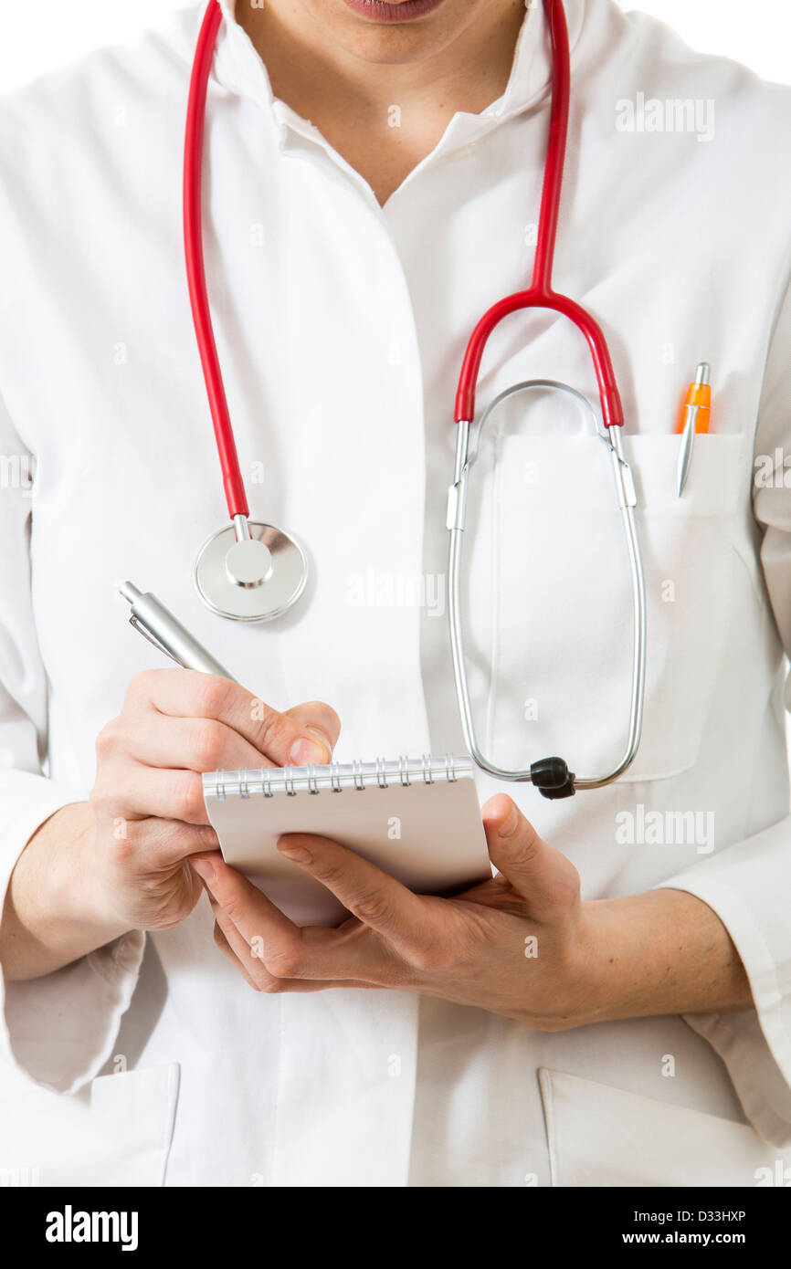 Symbolic image medicine. Doctor is writing down notes. Stock Photo