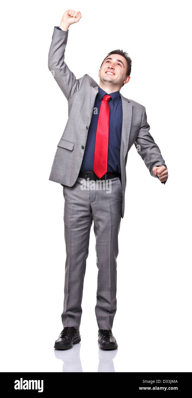 standing happy businessman on white background Stock Photo
