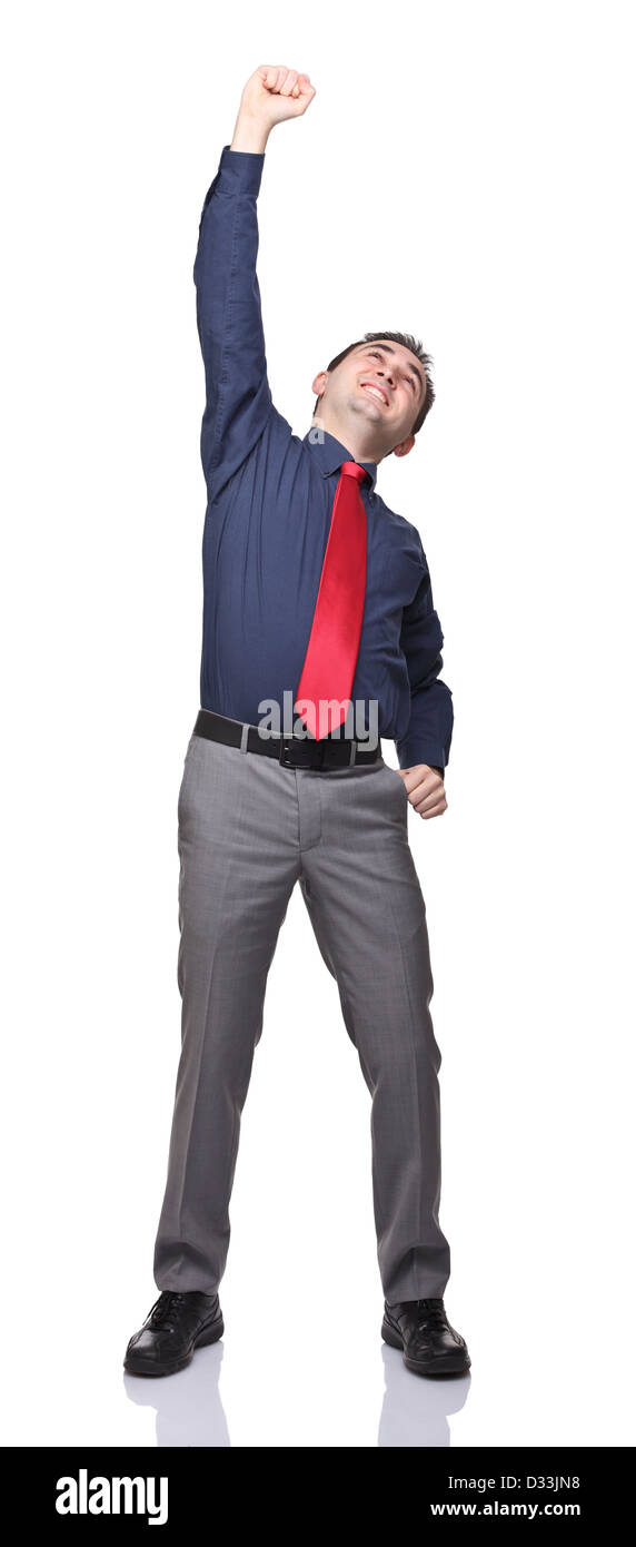 happy man arms up isolated on white Stock Photo