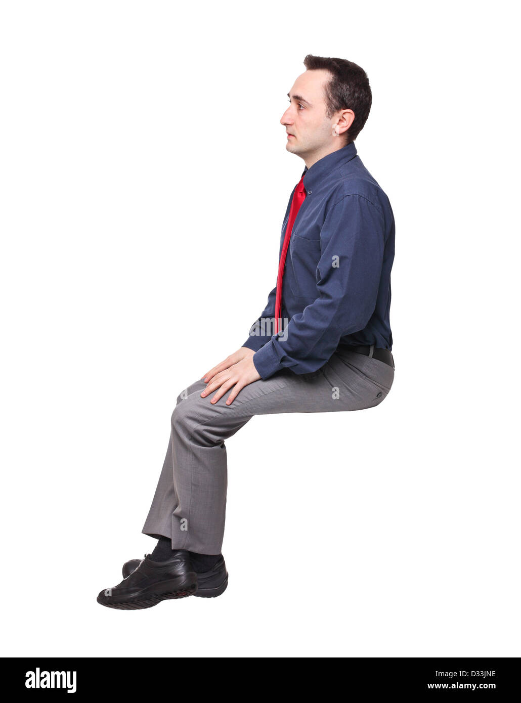 portrait of adult man sit pose on white background D33JNE