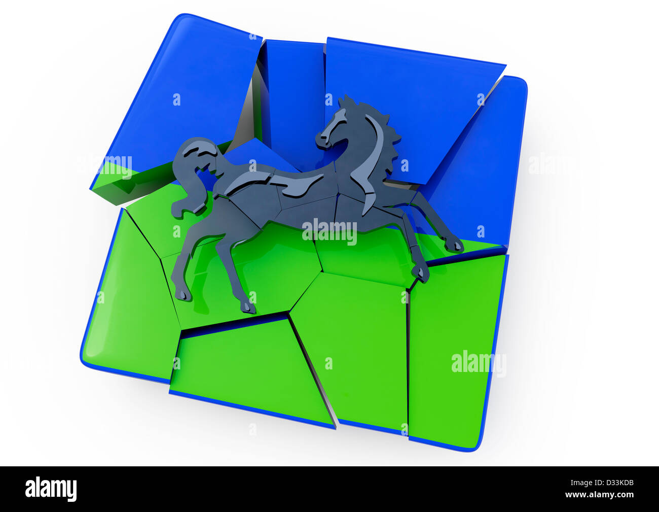 3D render of a cracking and crumbling Lloyds TSB logo - Concept - White background Stock Photo