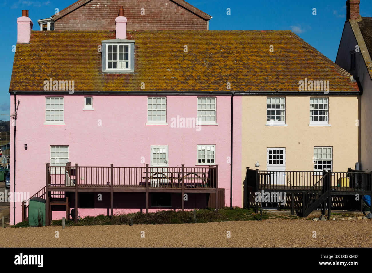 Colourful beachfront cottages, West bay, Bridport, Dorset, England