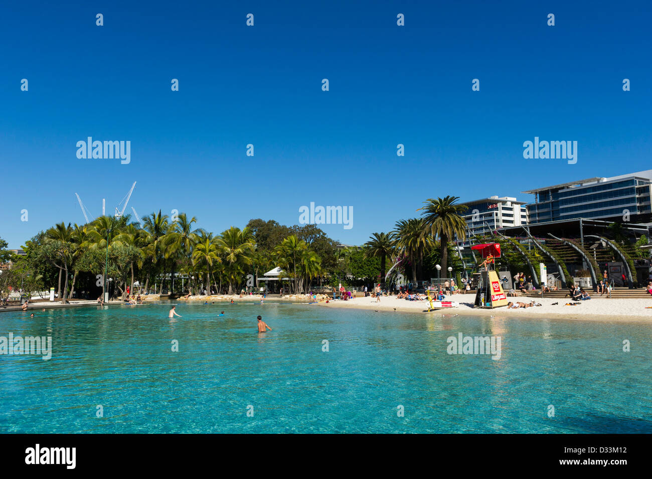 Streets Beach, South Bank Parkland in the middle of Brisbane city centre, Queensland, Australia - man-made beach Stock Photo