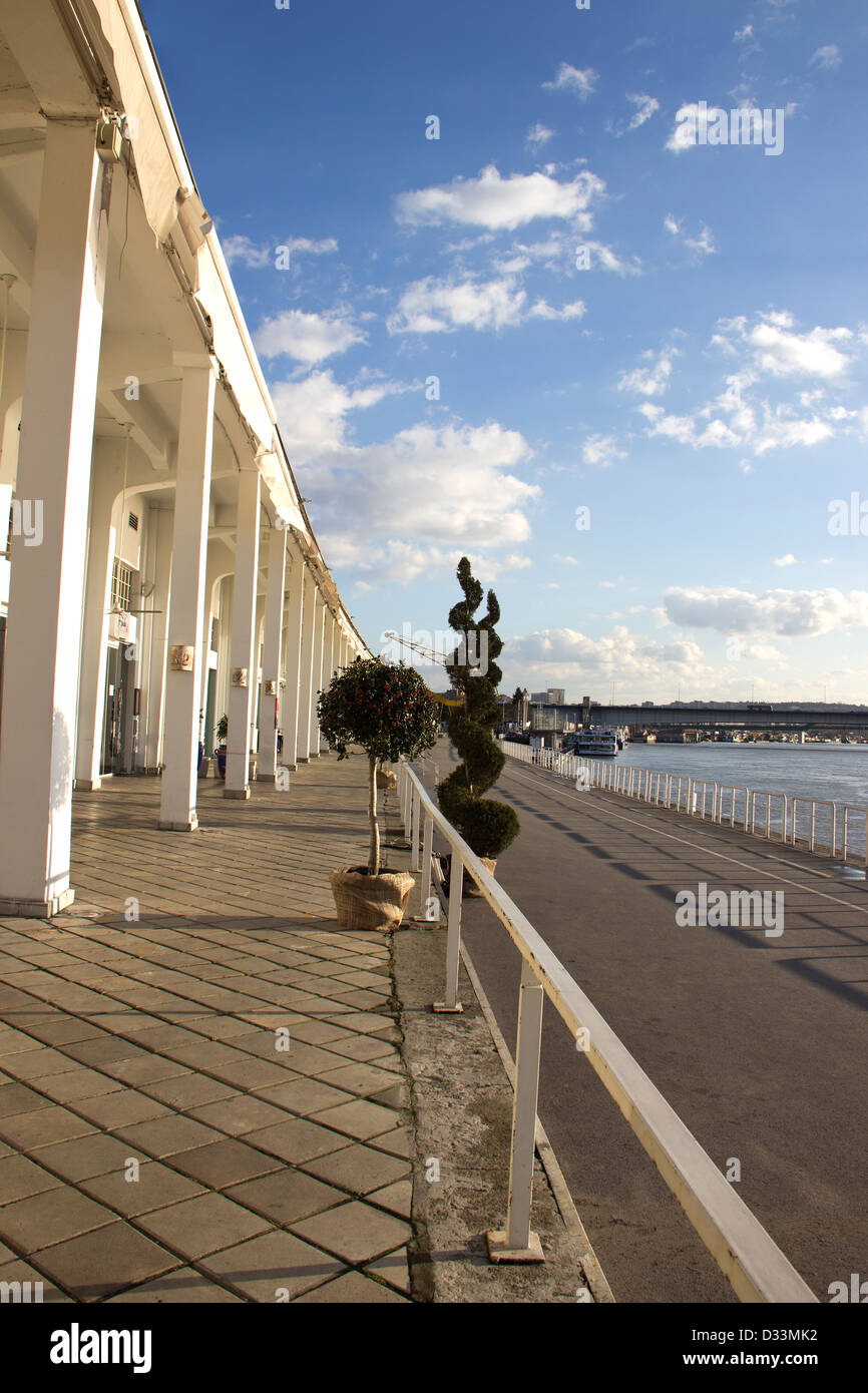 Promenade in the Belgrade Sava river harbor Stock Photo