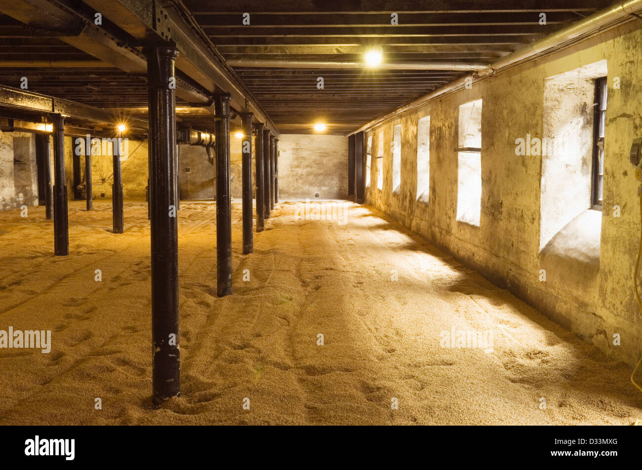The malting room of a Scottish whisky distillery. Stock Photo