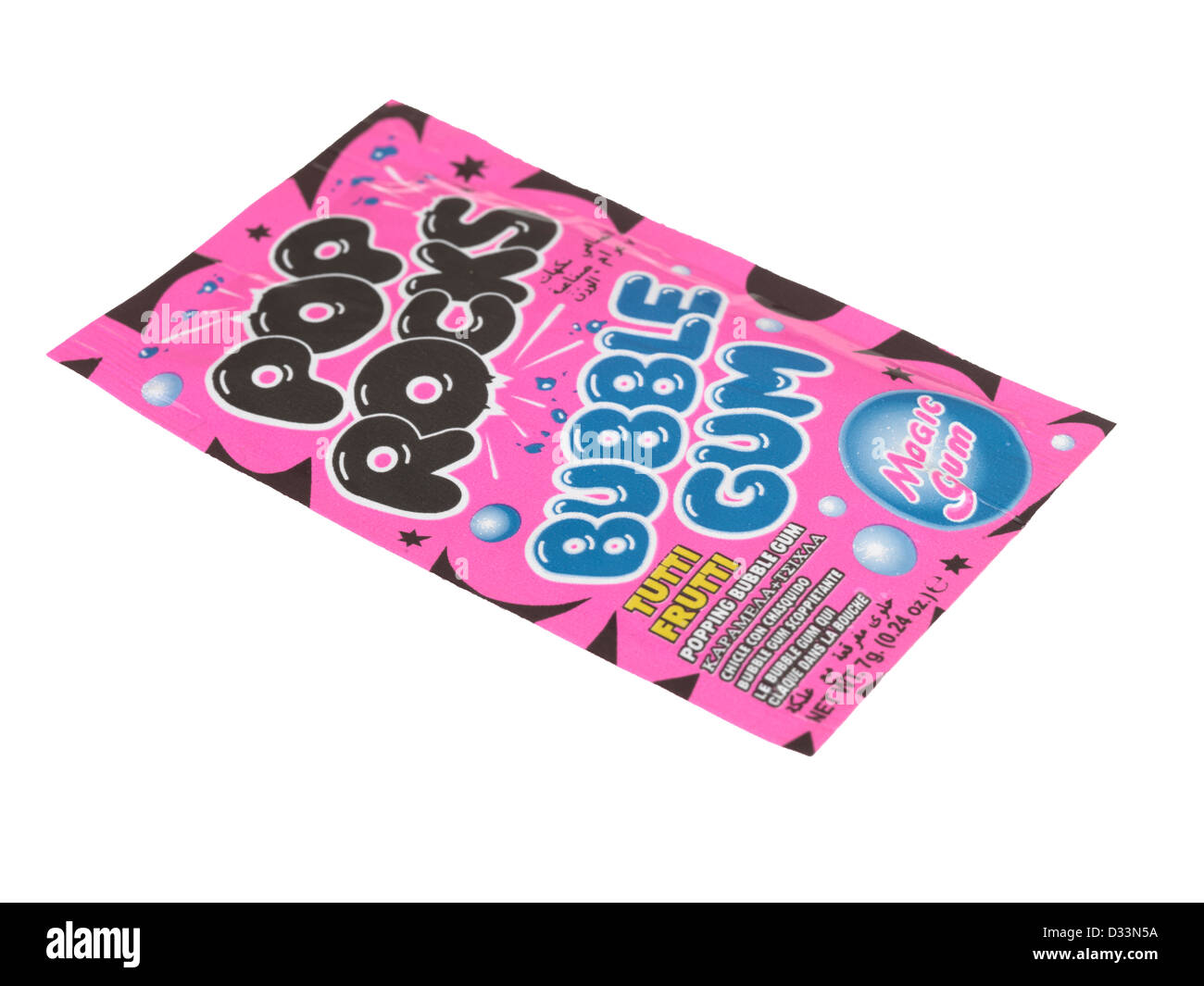 Pack Of Pop Rocks Branded And Packaged Bubble Gum Isolated Against A White Background With No People And A Clipping Path Stock Photo
