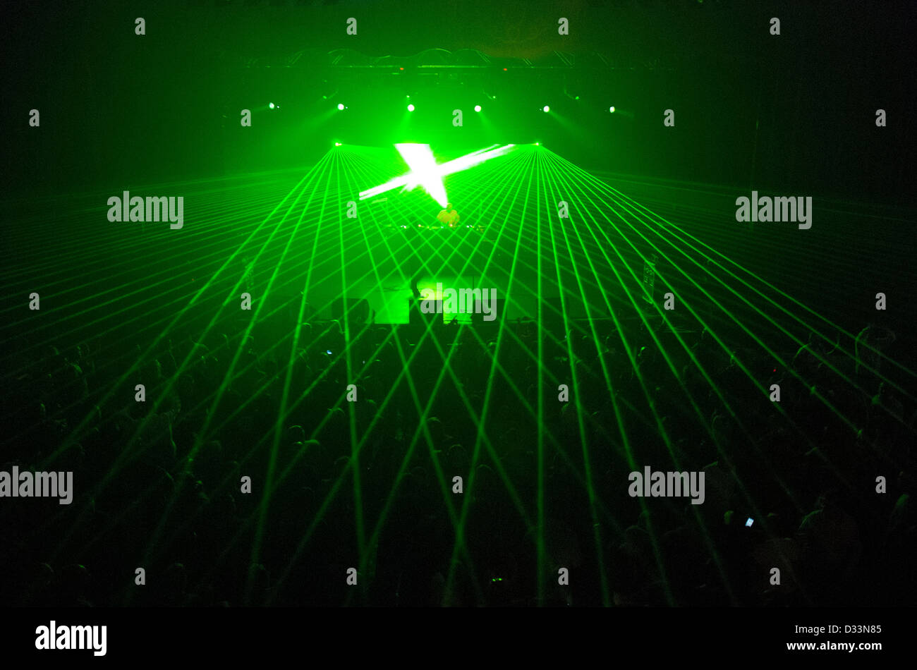 London Nightlife - Lasers covering the crowd at a concert Stock Photo