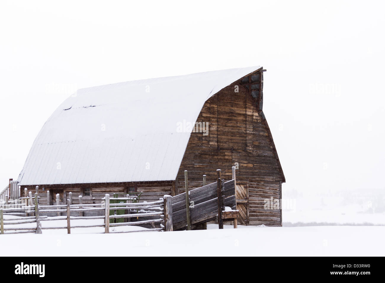 Historic barn in the middle of the winter. Stock Photo