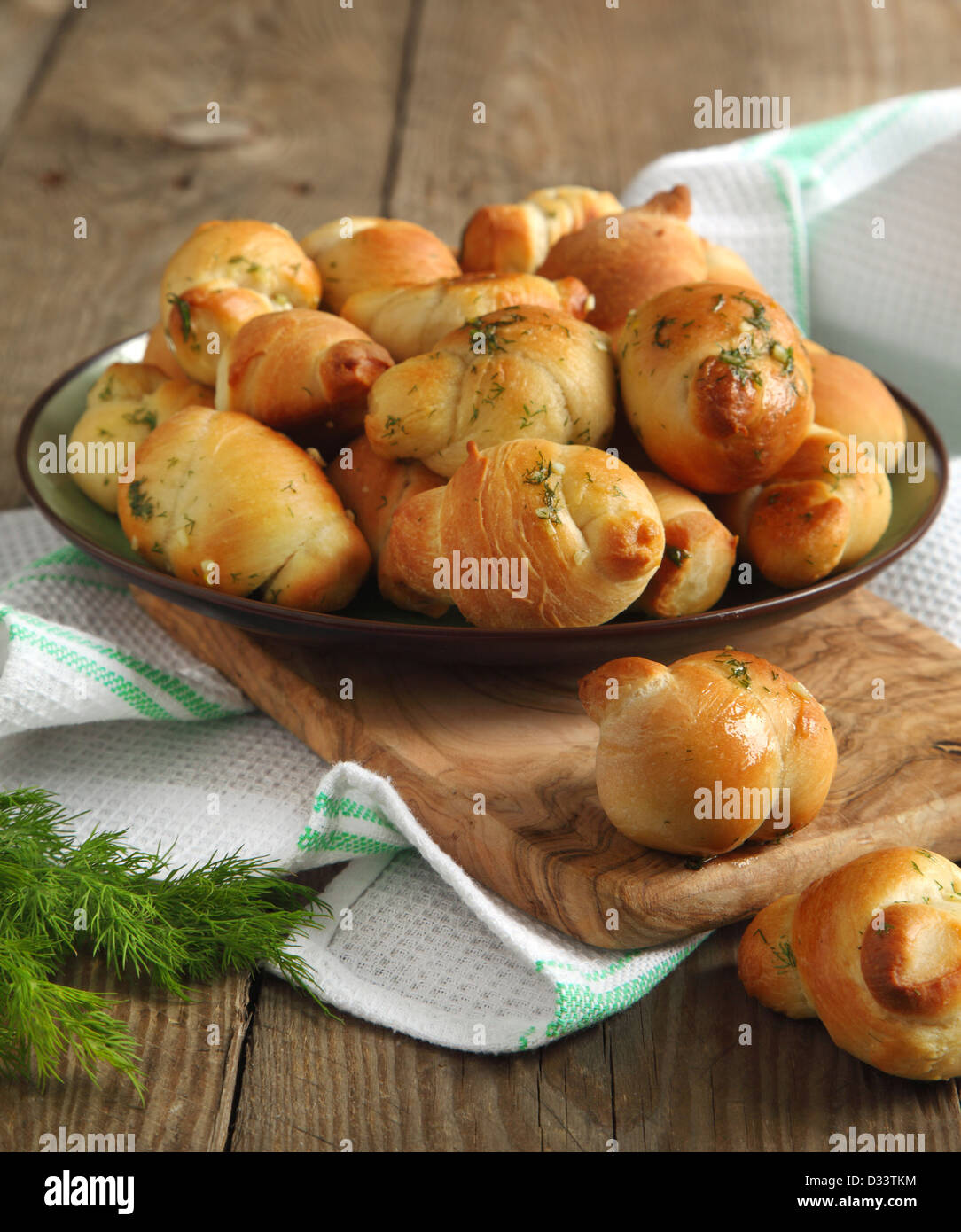 Garlic bread buns seasoned with dill Stock Photo