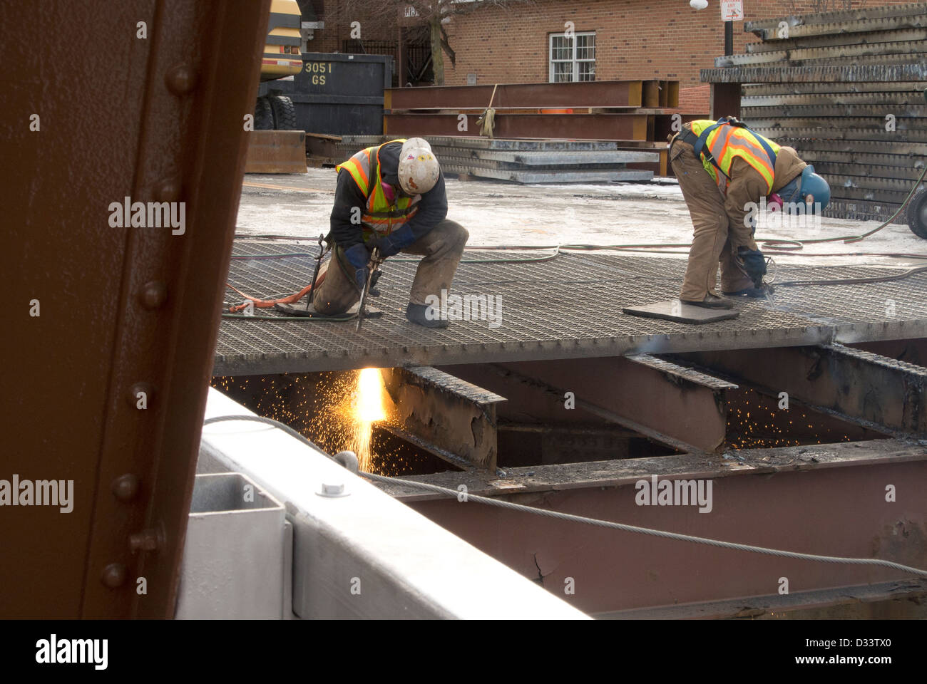 Lift bridge repair over Erie Canal. Stock Photo