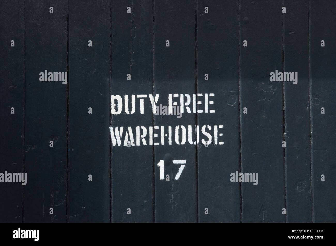 Sign on the warehouse of a Scottish whisky distillery. Stock Photo
