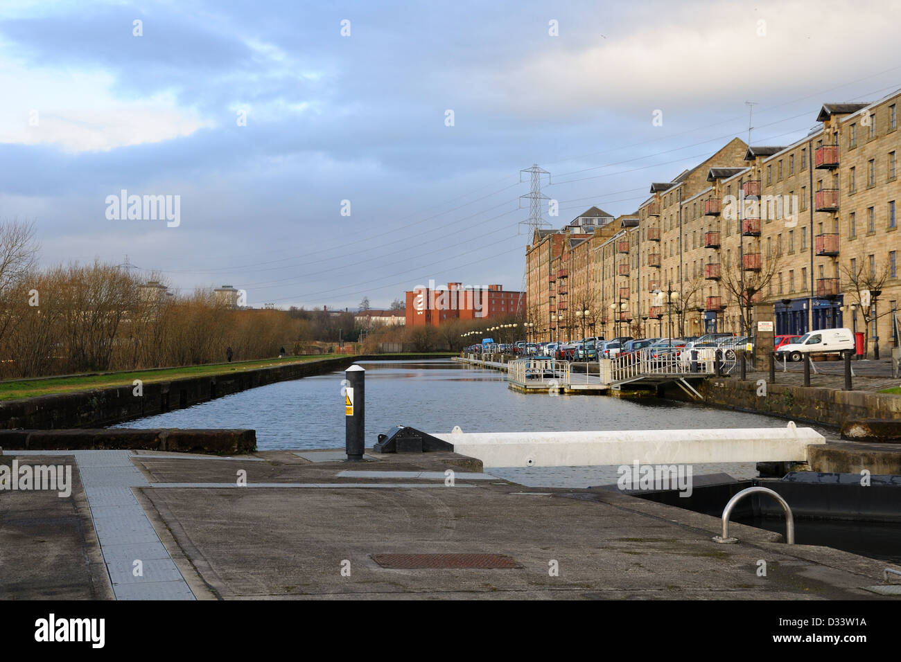 Forth and Clyde canal lock system at Speirs Wharf, Glasgow, Scotland, UK, Europe Stock Photo
