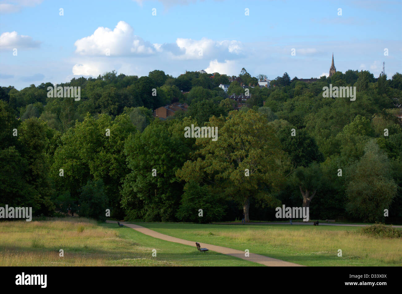 Open space and hill in Hampstead Heath in London, England Stock Photo