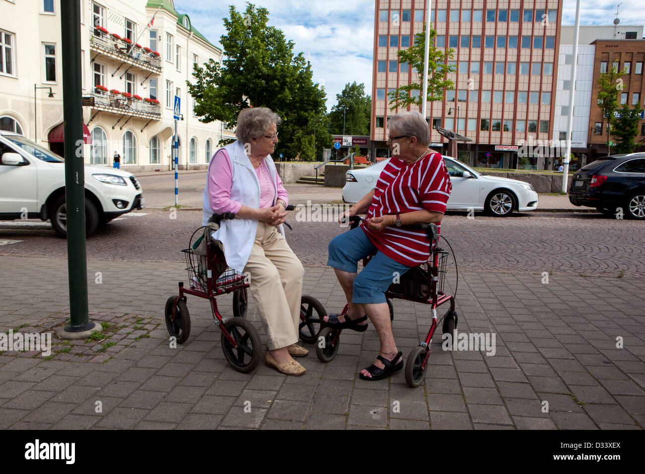 Two elderly ladies discussing Stock Photo