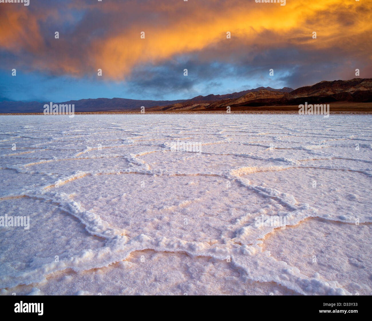 Salt polygons. Near Badwater. Death Valley National Park, California. Stock Photo