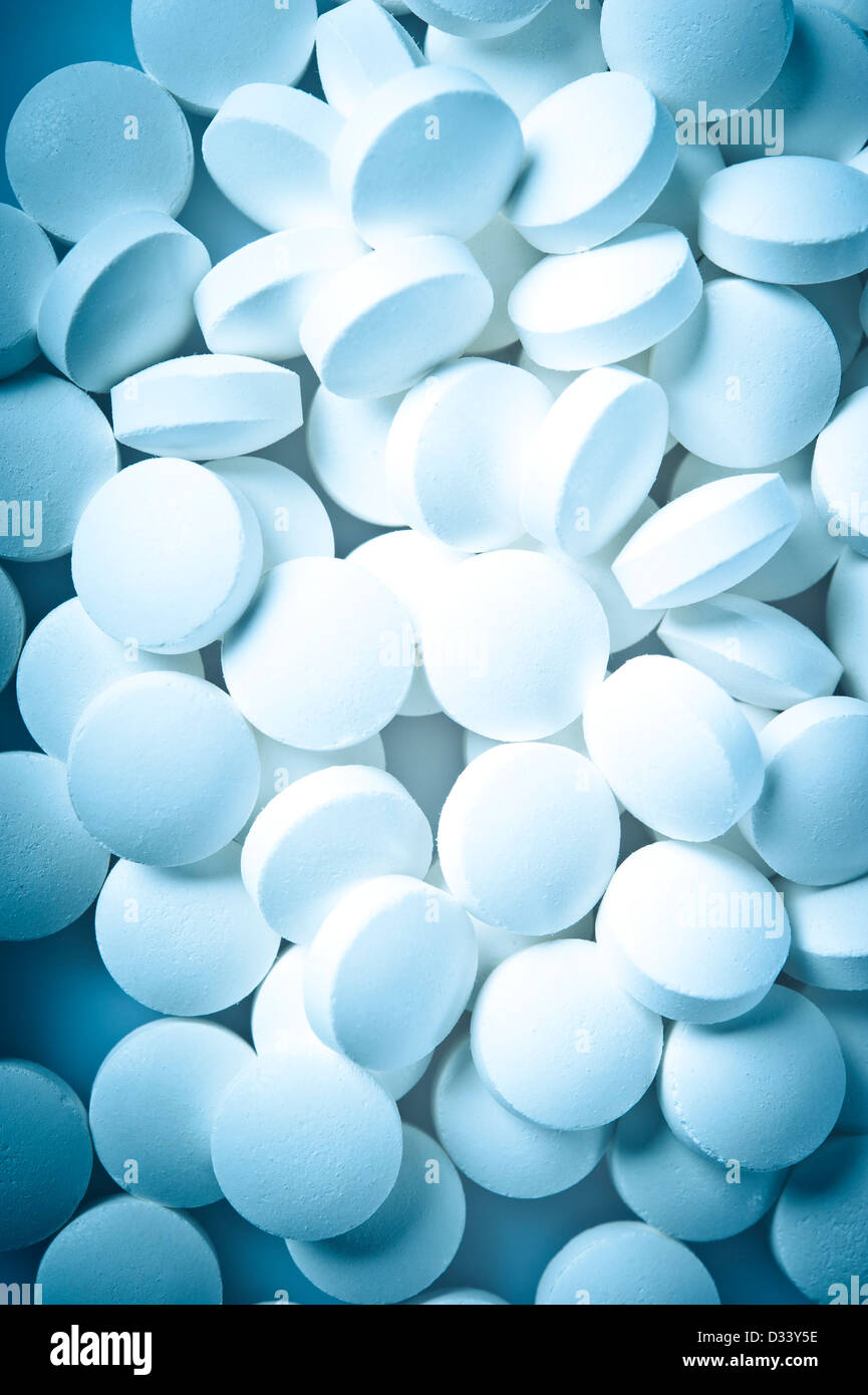 white medicine pills background Stock Photo