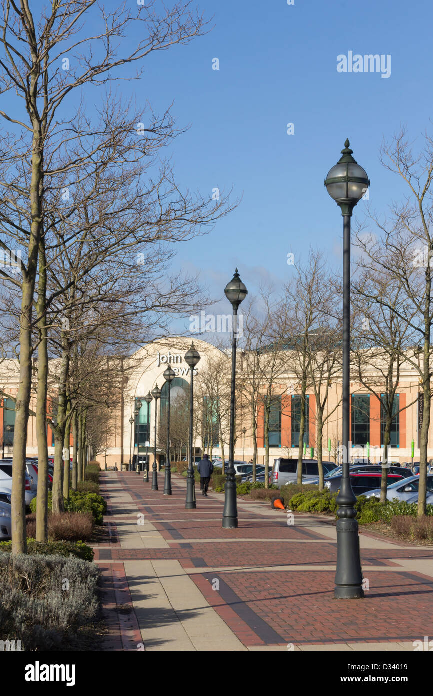 A quiet weekday exterior of John Lewis store and surrounding car park