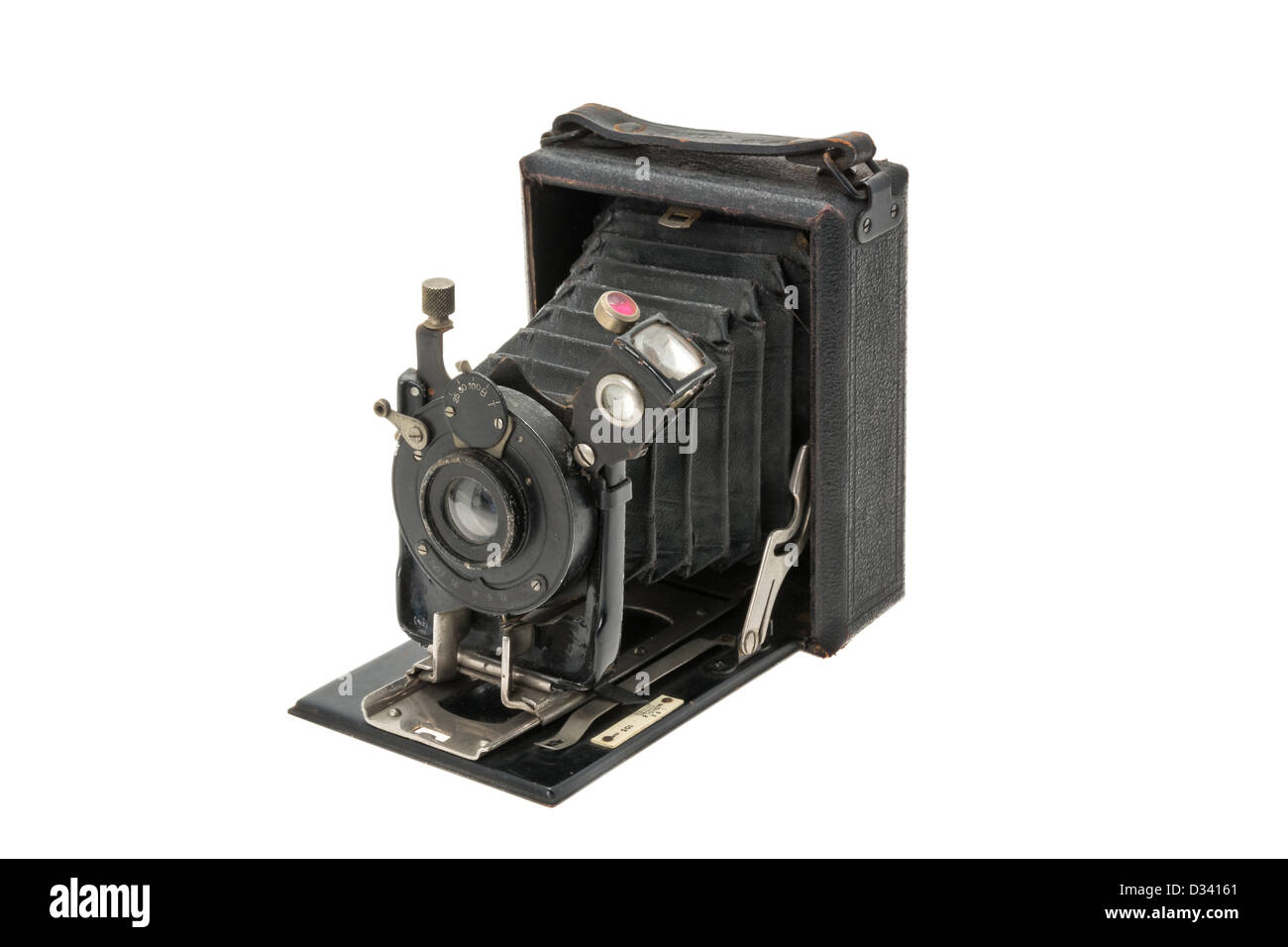 An Antique vintage folding camera - studio shot with a white background Stock Photo